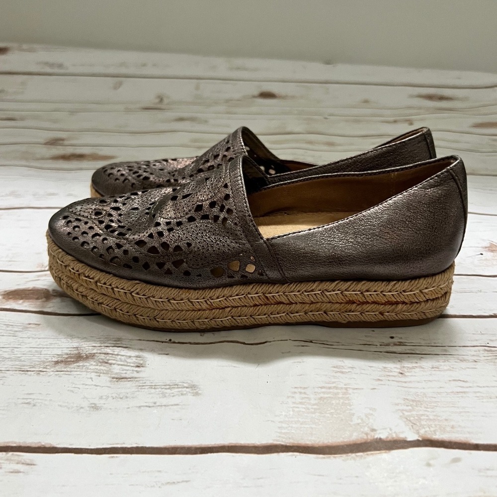 Naturalizer‎ Espadrille Loafers Metallic Bronze Laser Cut Platform 8.5M